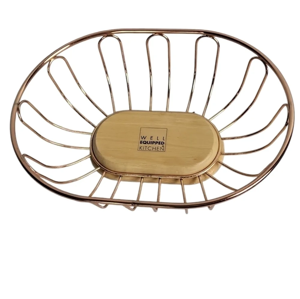 Well Equipped Kitchen Brass Basket Wooden Base